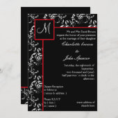 Red Black Damask Wedding Invitations Kaart (Voorkant / Achterkant)