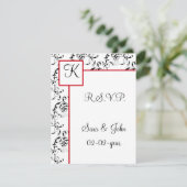 Red Black Damask Wedding Invitations Kaart (Staand voorkant)