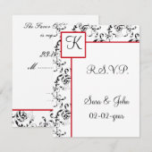 Red Black Damask Wedding Invitations Kaart (Voorkant / Achterkant)