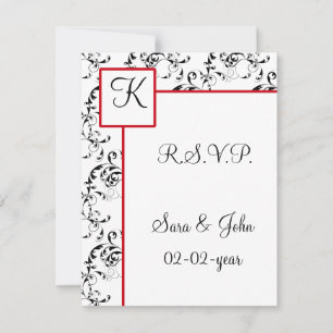 Red Black Damask Wedding Invitations Kaart