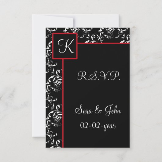 Red Black Damask Wedding Invitations Kaart (Voorkant)