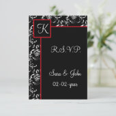 Red Black Damask Wedding Invitations Kaart (Staand voorkant)