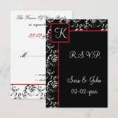 Red Black Damask Wedding Invitations Kaart (Voorkant / Achterkant)