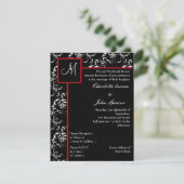 Red Black Damask Wedding Invitations Kaart (Staand voorkant)
