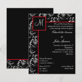 Red Black Damask Wedding Invitations Kaart (Voorkant / Achterkant)