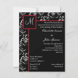 Red Black Damask Wedding Invitations Kaart