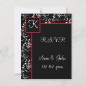 Red Black Damask Wedding Invitations RSVP Kaartje (Voorkant)
