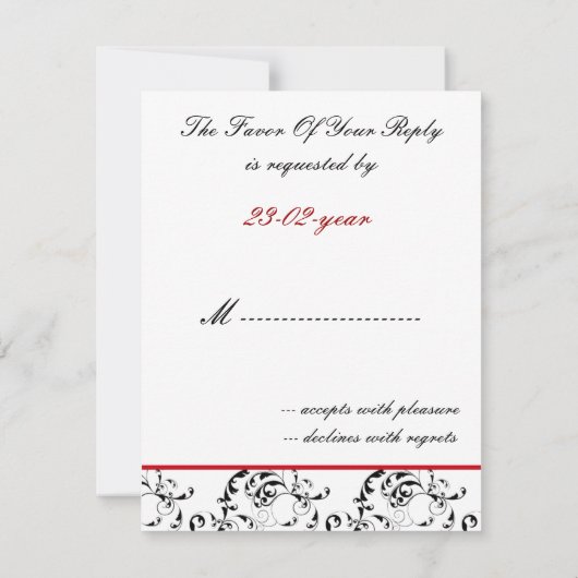 Red Black Damask Wedding Invitations RSVP Kaartje (Achterkant)