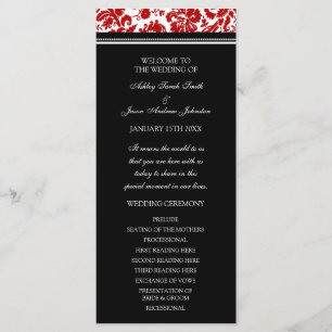 Red Black Damask Wedding Program Programmakaart