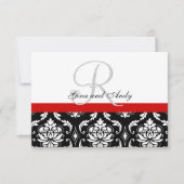 Red Black Damask Wedding RSVP voor Square Invites (Voorkant)