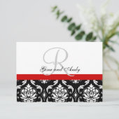 Red Black Damask Wedding RSVP voor Square Invites (Staand voorkant)