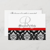 Red Black Damask Wedding RSVP voor Square Invites (Voorkant / Achterkant)