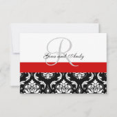 Red Black Damask Wedding RSVP voor Square Invites (Voorkant)