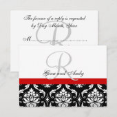 Red Black Damask Wedding RSVP voor Square Invites Kaartje (Voorkant / Achterkant)