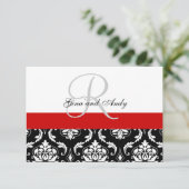 Red Black Damask Wedding RSVP voor Square Invites Kaartje (Staand voorkant)