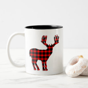 Red Black Deer Stag Silhouette Tweekleurige Koffiemok