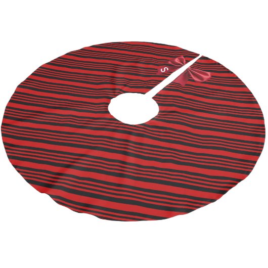 Red Black Diagonal Stripes Graphic Bow Kerstboom Rok (Gekanteld)