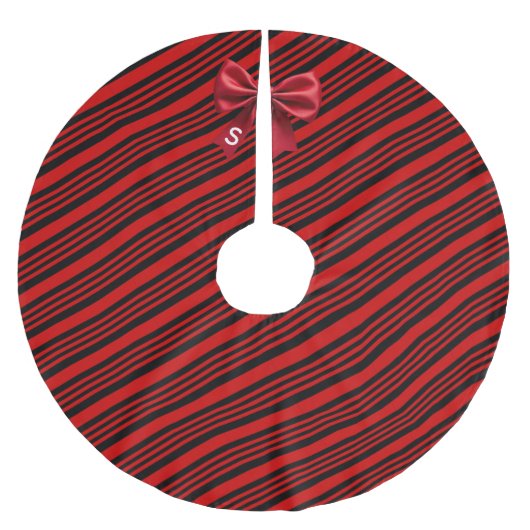 Red Black Diagonal Stripes Graphic Bow Kerstboom Rok (Voorkant)