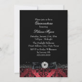 Red Black Diamond Bow Damask Quinceanera Kaart (Achterkant)