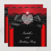 Red Black Diamond Heart Elegant Birthday Party Kaart (Voorkant / Achterkant)