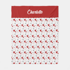 Red Black Doodle Hearts Retro Monogram Name Fleece Deken
