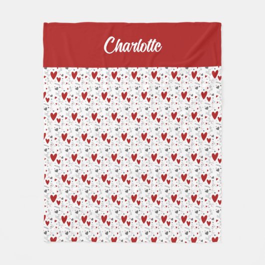 Red Black Doodle Hearts Retro Monogram Name Fleece Deken (Voorkant)