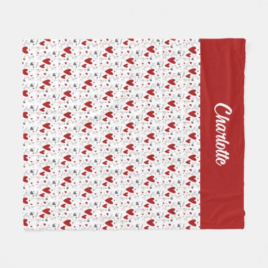 Red Black Doodle Hearts Retro Monogram Name Fleece Deken (Voorkant (Horizontaal))