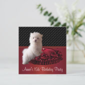 Red Black Dot Puppy 15e verjaardag Uitnodiging (Staand voorkant)