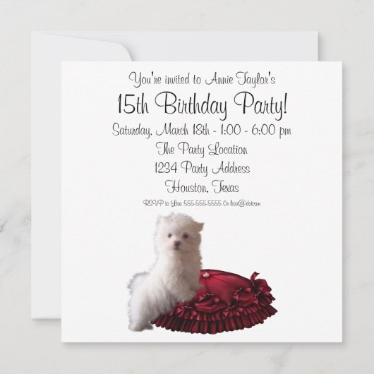 Red Black Dot Puppy 15e verjaardag Uitnodiging (Achterkant)