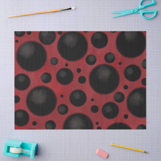 Red Black Dots Circles Funky Pattern Decoupage Tissuepapier (Craft)