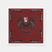 Red Black Dragon Monogram Fantasy Wedding Servet (Voorkant)
