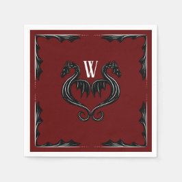 Red Black Dragon Monogram Fantasy Wedding Servet