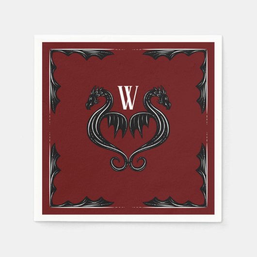 Red Black Dragon Monogram Fantasy Wedding Servet (Voorkant)