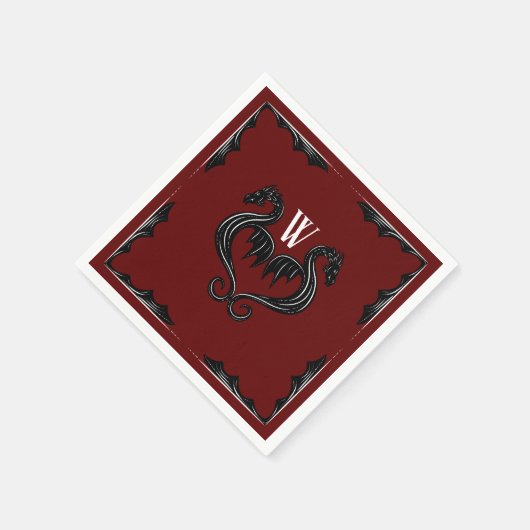 Red Black Dragon Monogram Fantasy Wedding Servet (Hoek)