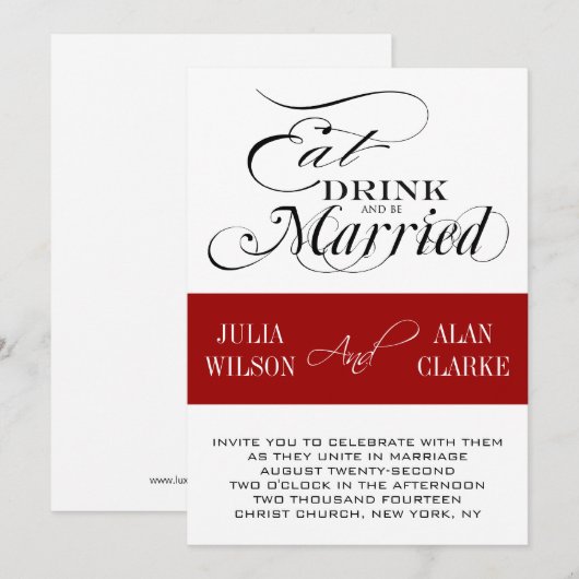 Red Black Eat, Drink, trouwdag uitnodigen Kaart (Voorkant / Achterkant)