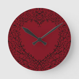 Red Black Elegant Heart Gothic Wedding Clock Ronde Klok