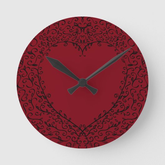Red Black Elegant Heart Gothic Wedding Clock Ronde Klok (Voorkant)