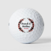 Red Black Elegant Waterverf Wreatding Wedding Favo Golfballen (Voorkant)