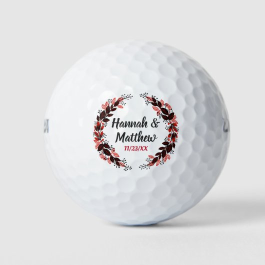 Red Black Elegant Waterverf Wreatding Wedding Favo Golfballen (Voorkant)