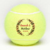 Red Black Elegant Waterverf Wreatding Wedding Favo Tennisballen (Achterkant)