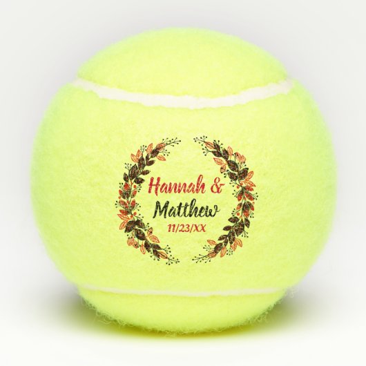 Red Black Elegant Waterverf Wreatding Wedding Favo Tennisballen (Achterkant)