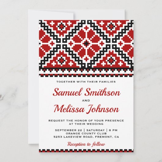 Red Black Embroidery Ukraine Wedding Invitation Kaart (Voorkant)