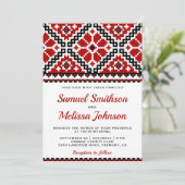 Red Black Embroidery Ukraine Wedding Invitation Kaart (Staand voorkant)