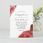 Red Black en Gold Agate Crystals Wedding Invitati Kaart (Staand voorkant)