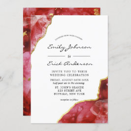 Red Black en Gold Agate Crystals Wedding Invitati Kaart