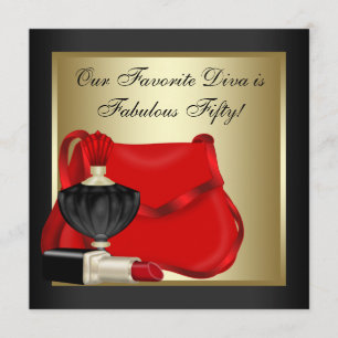 Red Black en Gold Birthday Party Kaart