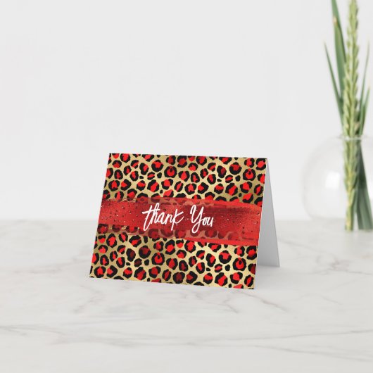 Red Black en Gold Foil Leopard Bruske Bedankkaart (Voorkant)