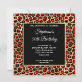 Red Black en Gold Leopard Glam 50e verjaardag Kaart (Voorkant)