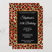 Red Black en Gold Leopard Glam 50e verjaardag Kaart (Voorkant / Achterkant)
