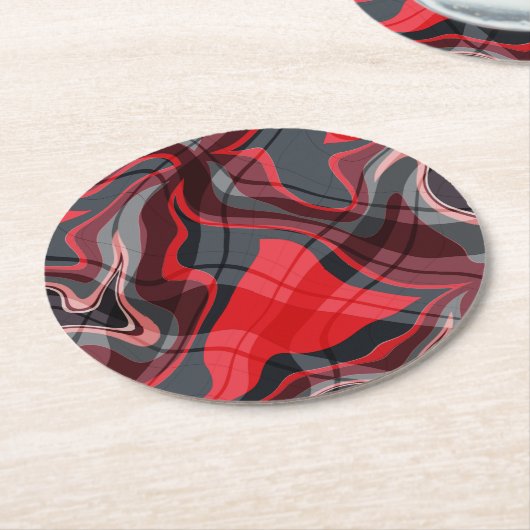 Red Black en Grey Abstract Art Pattern Ronde Kartonnen Onderzetter (Gebogen)